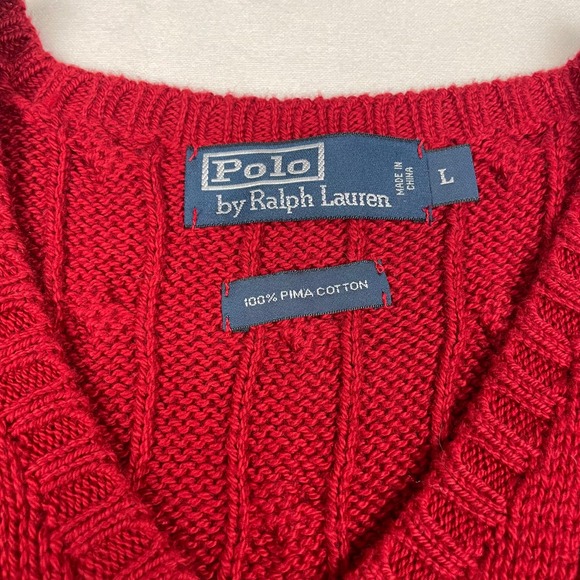 Polo Ralph Lauren Red Cable Knit V-Neck Sweater Vest Mens Large 100% Pima Cotton - Picture 3 of 8